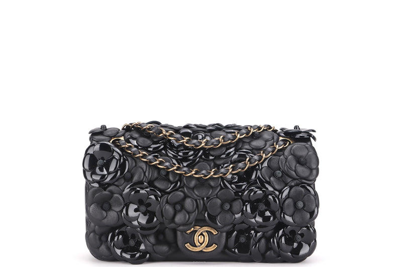 CHANEL CAMELLIA MEDIUM CLASSIC FLAP (2087xxxx) RETRO GOLD CHAIN, WITH CARD & DUST COVER