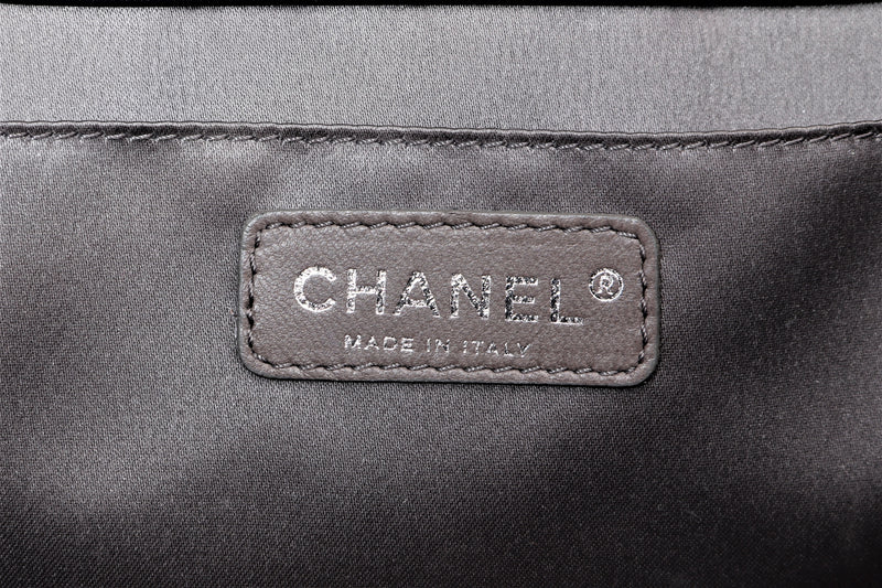 CHANEL BLACK PATENT SILVER CHAIN TRIM MEDIUM SHOULDER BAG (1134xxxx), WITH DUST COVER, NO CARD