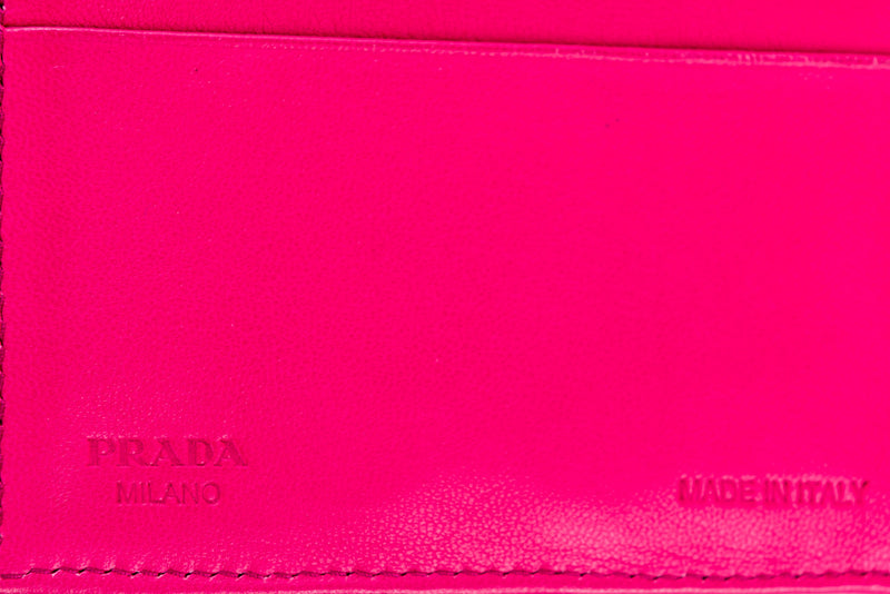 (Exotic) Prada Fuchsia Croc Leather Wallet (1M1133) with Card & Box