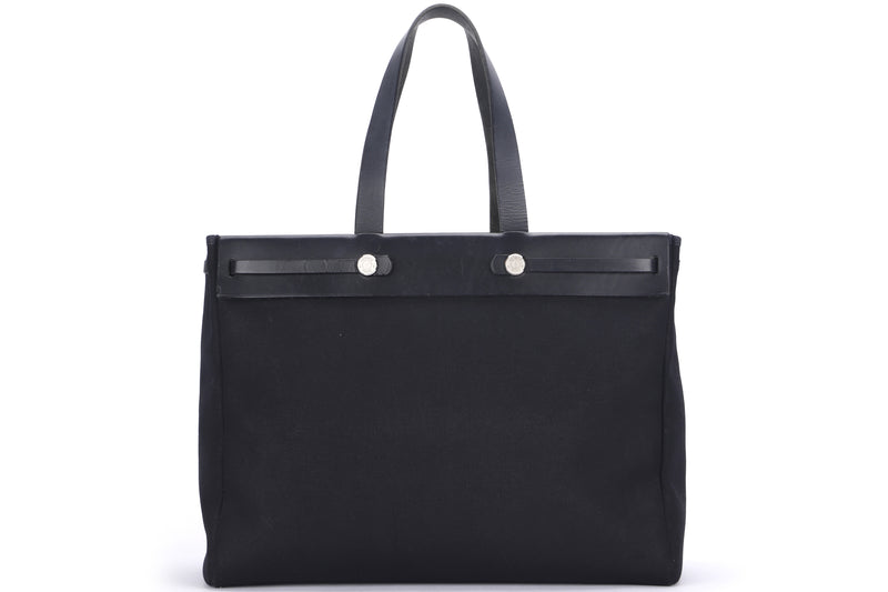 HERMES CABAG BLACK CANVAS WITH LARGE CANVAS BAG, WITH DUST COVER