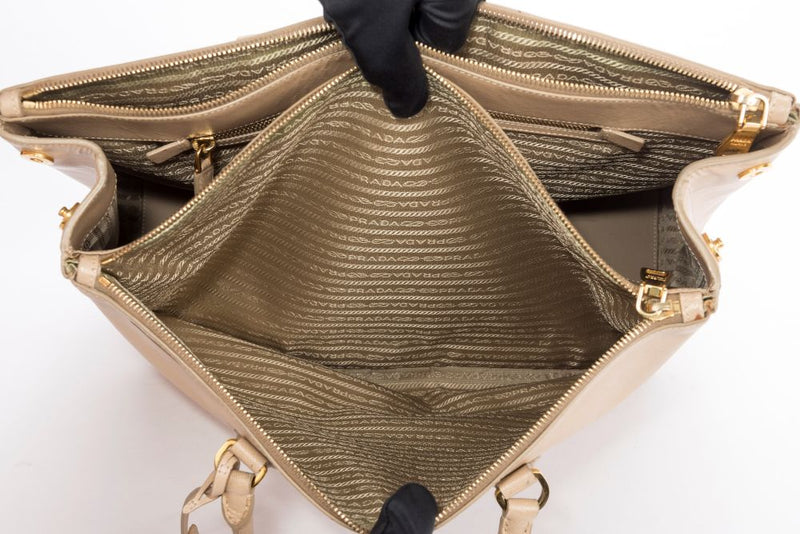 Prada Small Promenade Bag, Saffiano Leather, Sabbia Beige w/ Shoulder Strap