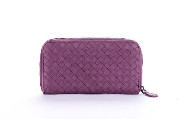 Bottega Veneta 紫色编织长款拉链钱包