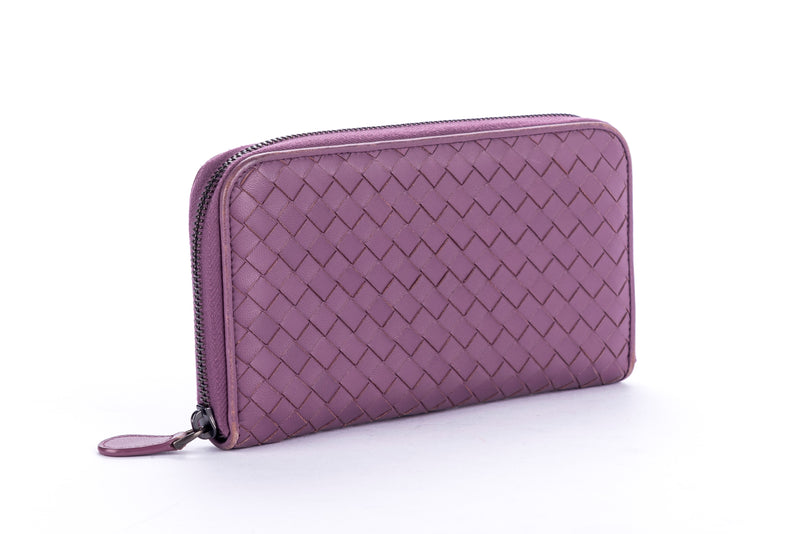 Bottega Veneta Purple Weave Leather Classic Long Zippy Wallet with Box, No Dust Cover