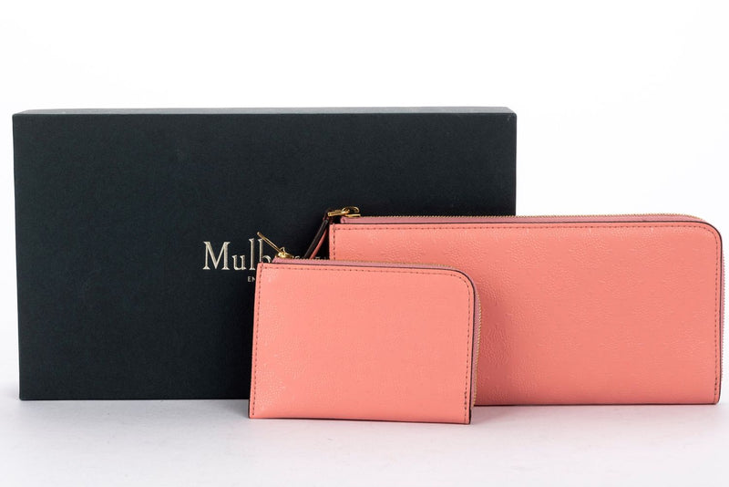 Mulberry Pink Embossed Icon L Shape Zippy Wallet with Card Case, with Box