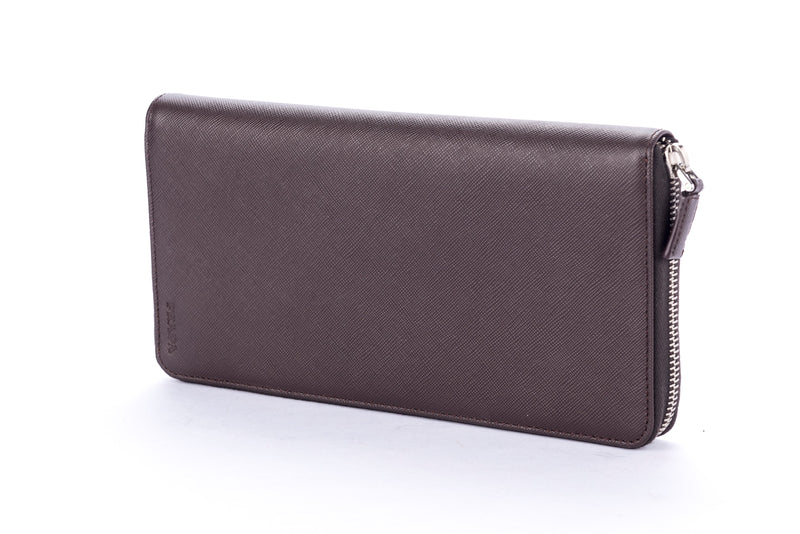 Prada Dark Brown Saffiano Zippy Wallet 2M1220 with Cards & Box