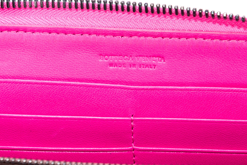Bottega Veneta 粉色编织皮革拉链钱包