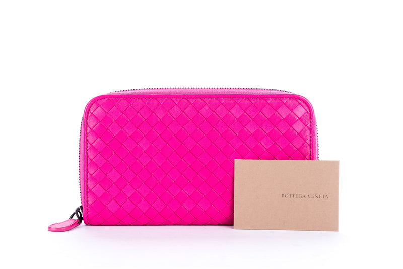 Bottega Veneta Pink Weave Leather Zippy Wallet, no Dust Cover