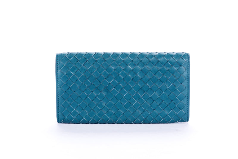 Bottega Veneta Blue Lagoon Weave Leather Wallet with Dust Cover & Box