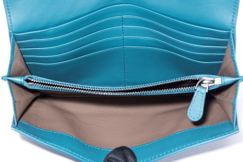 Bottega Veneta Blue Lagoon Weave Leather Wallet with Dust Cover & Box