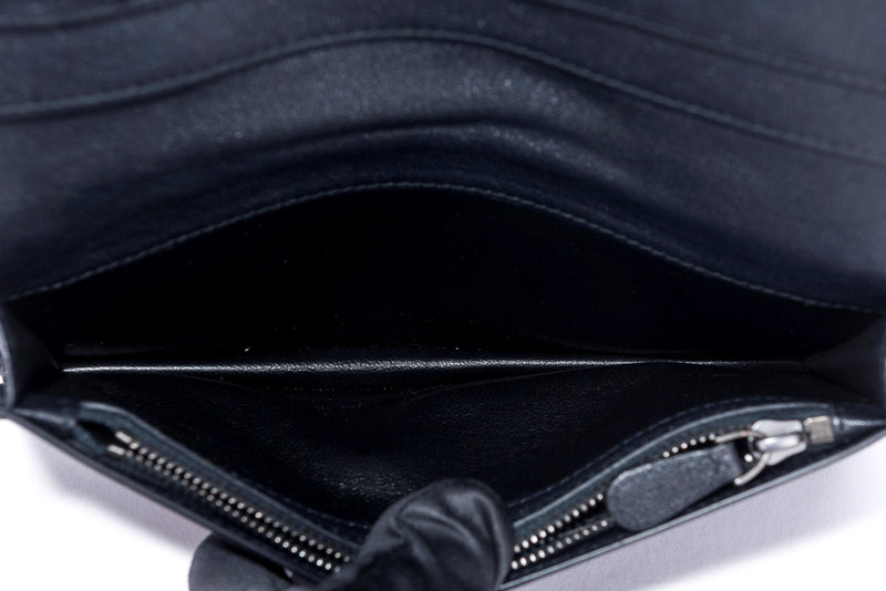 Bottega Veneta Blue, Green, Black Intrecciato Long Flap Wallet with Dust Cover & Box