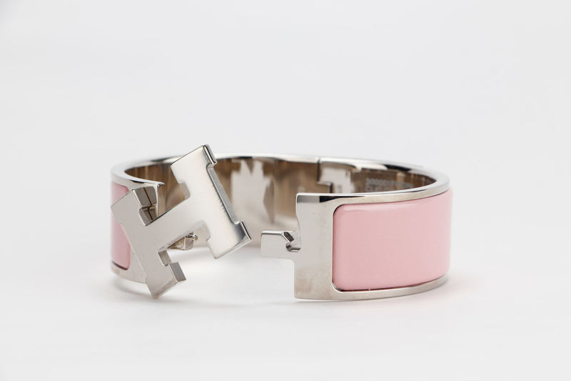Hermes Clic Clac 2cm MM Size, Rose Nacarat Color, Silver Hardware, with Dust Cover & Box