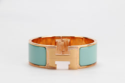 Hermes Clic Clac 2cm MM Size, Blue Atoll Color, Rose Gold Hardware, with Dust Cover & Box
