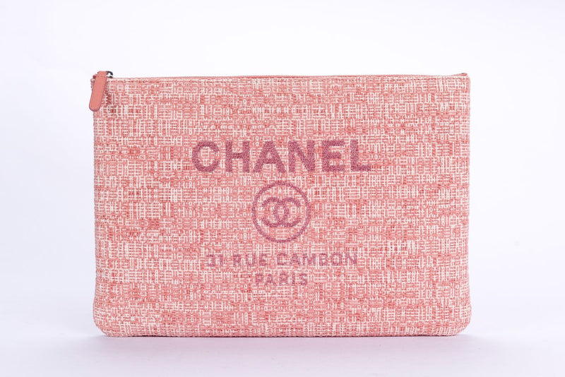 Chanel O Case Deauville Pink Color Canvas with Card & Dust Cover