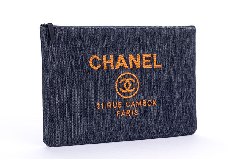 Chanel O Case L Size Denim Orange Logo, Orange Interior with Card & Dust Cover