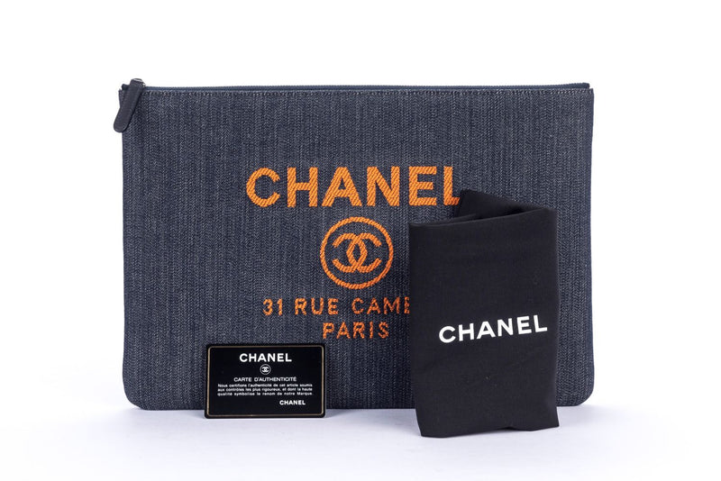 Chanel O Case L Size Denim Orange Logo, Orange Interior with Card & Dust Cover