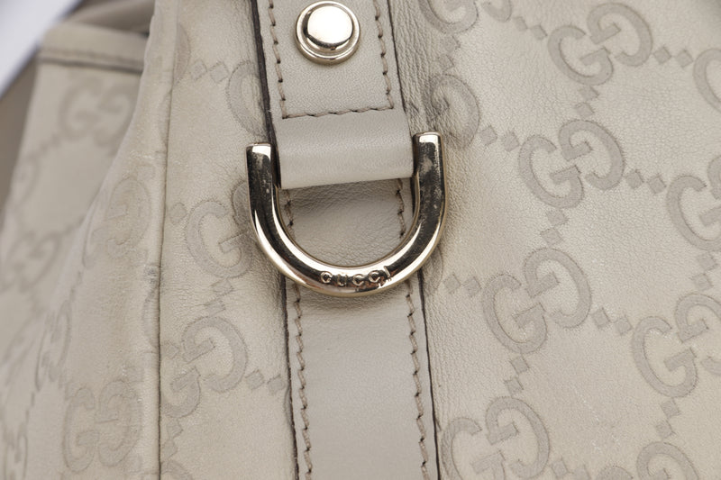 GUCCI FULL LEATHER LIGHT GREY MONOGRAM SHOULDER BAG (130736493402), WITH DUST COVER