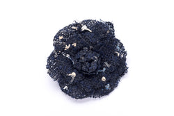 Chanel Camellia Brooch in Blue X White Tweed, no Box