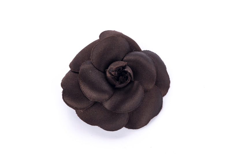 Chanel Camellia Brooch Satin Dark Brown Color, no Box