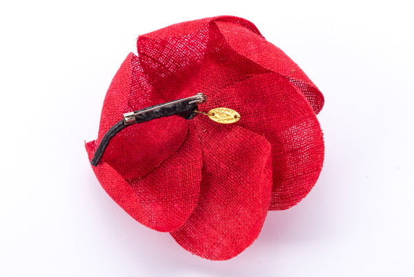 Chanel Camellia Brooch Red Color Linen, with Box