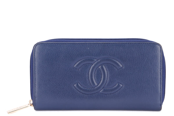 Chanel Timeless Blue Color Calf Leather Long Zippy Wallet (2282xxxx), with Card, no Dust Cover & Box
