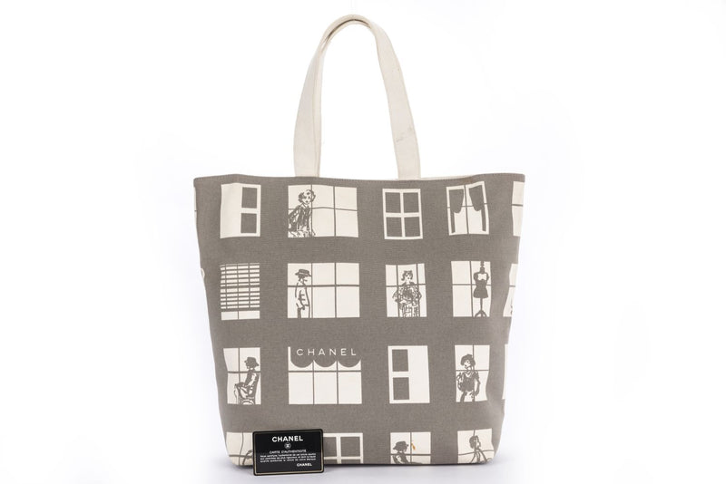 Chanel Lady Coco White & Grey Color Canvas Tote Bag