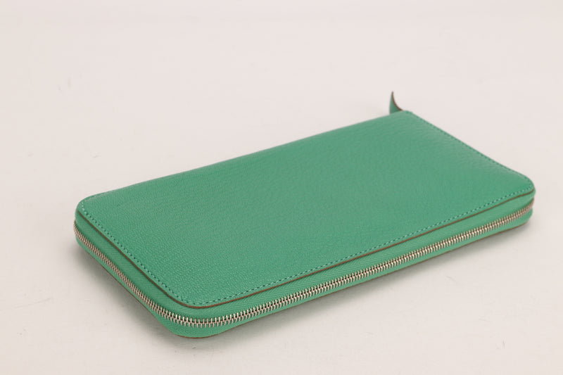 HERMES AZAP WALLET (STAMP R) GREEN MENTHE CHEVRE LEATHER, WITH DUST COVER & BOX