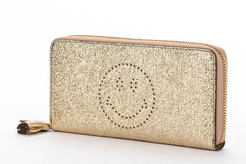 Anya Hindmarch Metallic Gold Smiley Zippy Wallet, with Box