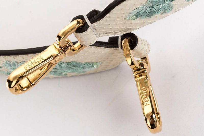 Fendi White Python with Embroidery Strap, Gold Hardware
