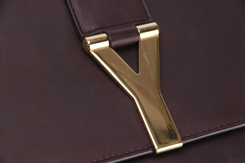 YSL BROWN CLUTCH CALF LEATHER, INSIDE SUEDE LEATHER, WITH DUST COVER