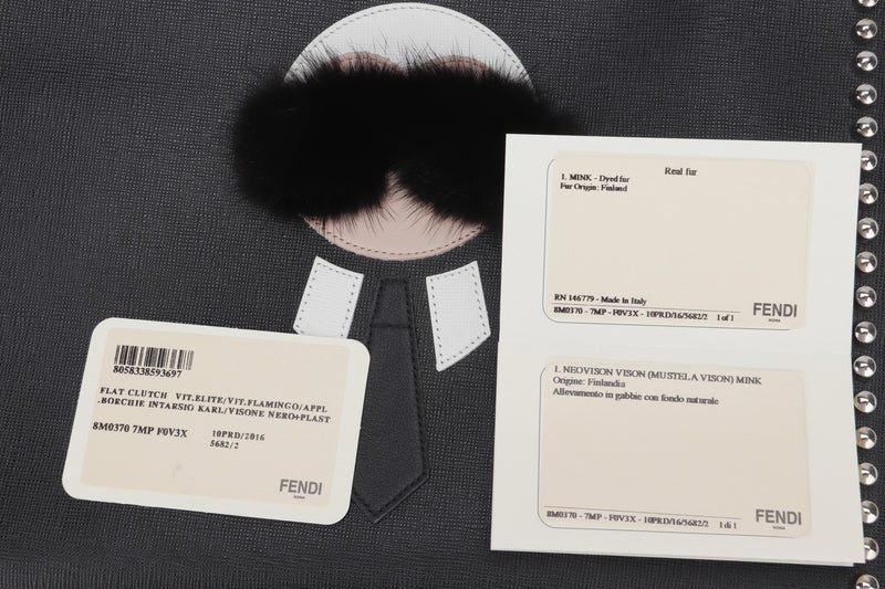 Fendi Karlito Studded L Shape Zippy Clutch, Medium Size, Mink Fur & Leather