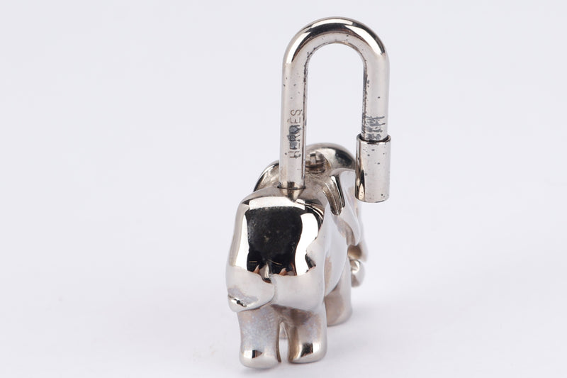 HERMES SILVER PLATED ELEPHANT LOCK CHARM, WITH BOX