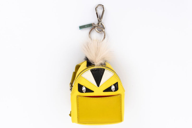 Fendi Monster Animation Yellow Nylon Crystal Eyes Backpack Charm, no Dust Cover & Box