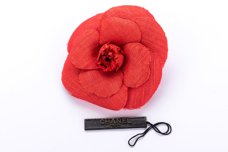 Chanel Camellia Brooch Red Color in Fabric, with Box