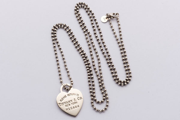 Tiffany & Co. [Return To Tiffany] Heart Tag Pendant in Sterling Silver on a Bead Necklace
