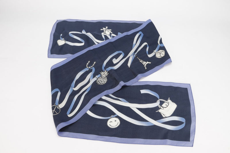 Longchamp Silk Scarf, Blue Color, 140cm x 22cm