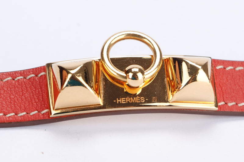 Hermes Rivale Double Tour (Stamp R Square), Sanguine Color Leather, Gold Hardware, with Dust Cover & Box