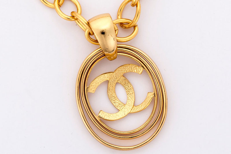 Chanel Vintage Gold Necklace Triple Ring CC Logo, no Dust Cover & Box