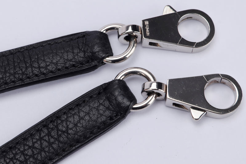 Hermes Black Clemence Leather Strap, Silver Hardware, no Dust Cover