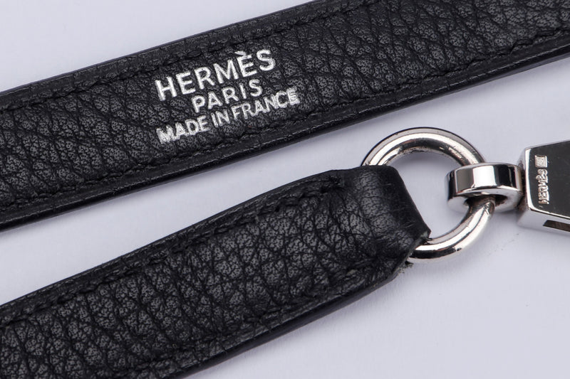 Hermes Black Clemence Leather Strap, Silver Hardware, no Dust Cover