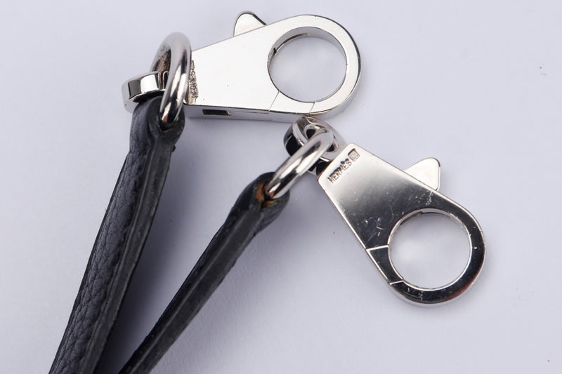 Hermes Black Clemence Leather Strap, Silver Hardware, no Dust Cover