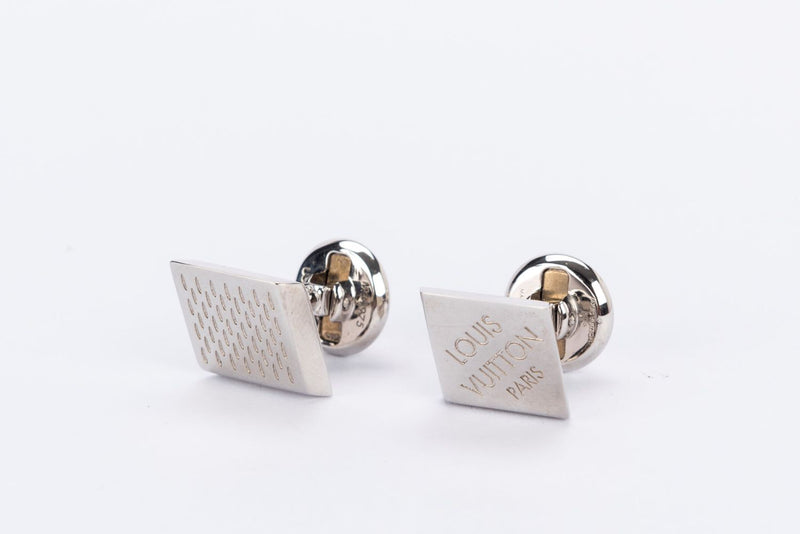 Louis Vuitton Cursive Design Silver 925 Cufflinks With Damier Case Silver  Oval