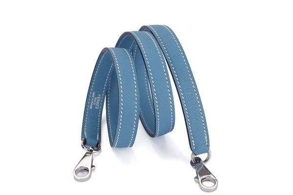 Hermes Blue Jean Color Clemence Leather Shoulder Strap, Silver Hardware, no Dust Cover & Box