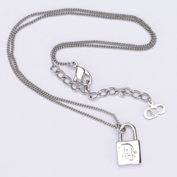 CHRISTIAN DIOR Metal Lock and Key Necklace Silver 369868  FASHIONPHILE