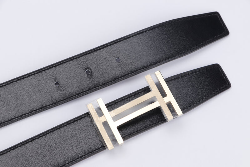Hermes H AU Carre Belt Buckle & Reversible Leather Strap, length 95cm, Rose Gold Hardware, with Dust Cover