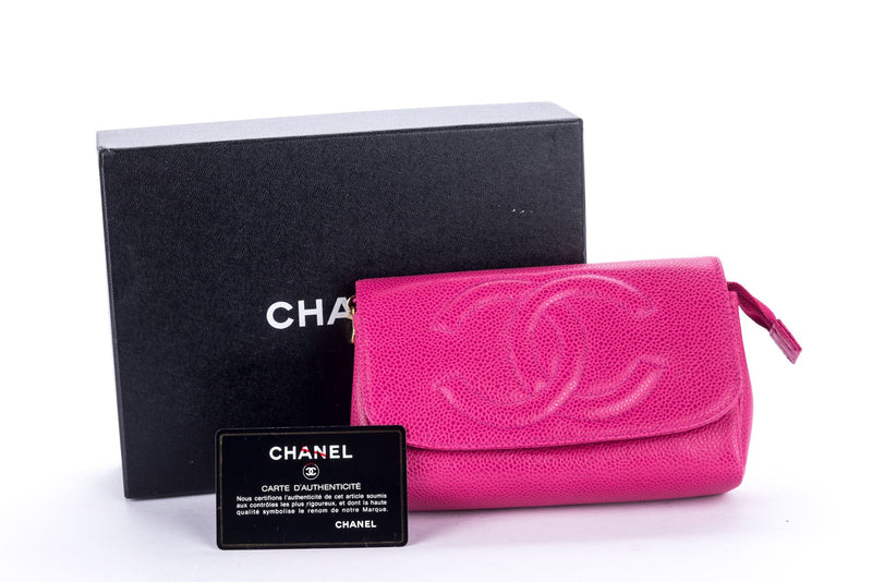 Chanel Timeless Pink Caviar Leather Pouch with Card & Box