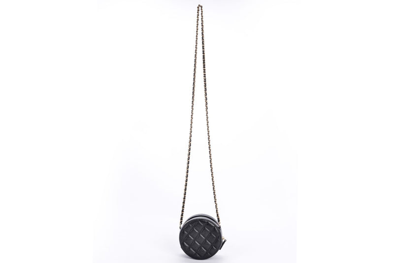 Chanel Round Chain Crossbody Bag Stitched Calfskin Small Black 214954174