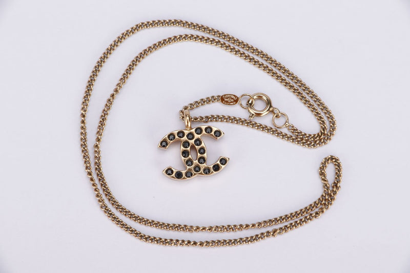 Chanel Vintage GP Necklace Black Dotted Enamel CC