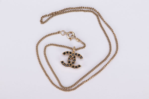 Chanel Vintage GP Necklace Black Dotted Enamel CC