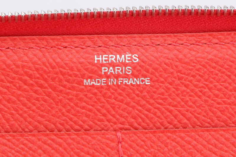 HERMES SILK IN ZIPPY AZAP WALLET (STAMP T) CAPPUCINES TRIM, WITH POUCH, NO DUST COVER