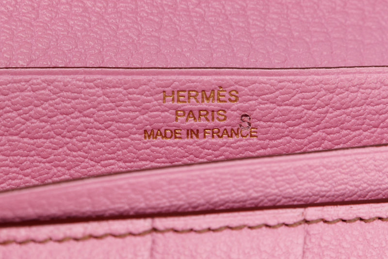 Hermes Bearn Wallet (Stamp M) Triple Fold Rose Sakura Chevre Leather, with Box